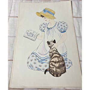 Ellen Nelson Colored Page Art Print Jane Austen 17.5"x12" Vintage Cat Colonial